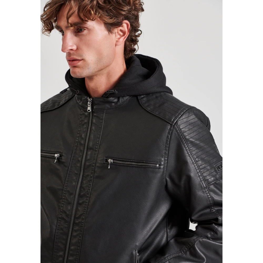 FUNKY BUDDHA Biker μπουφάν από οικολογικό δέρμα με κουκούλα (PU