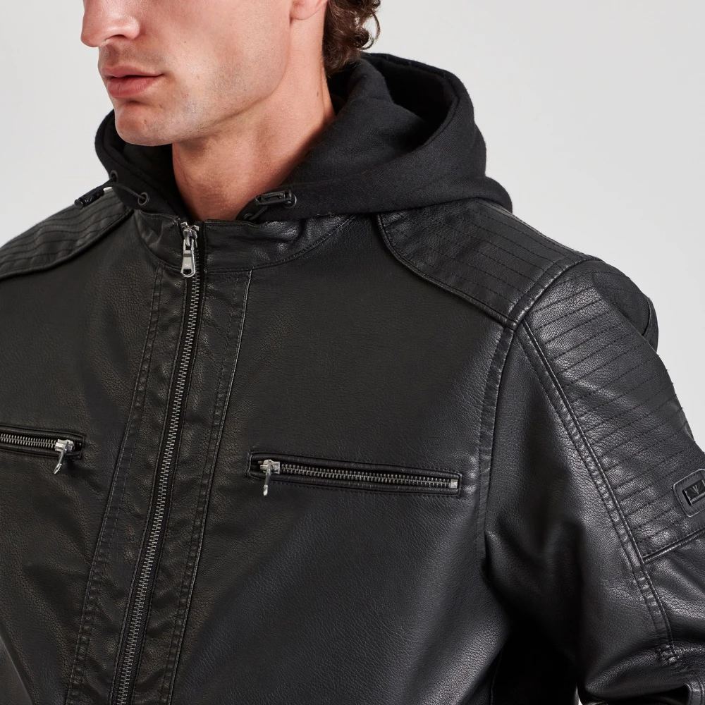 FUNKY BUDDHA Biker μπουφάν από οικολογικό δέρμα με κουκούλα (PU