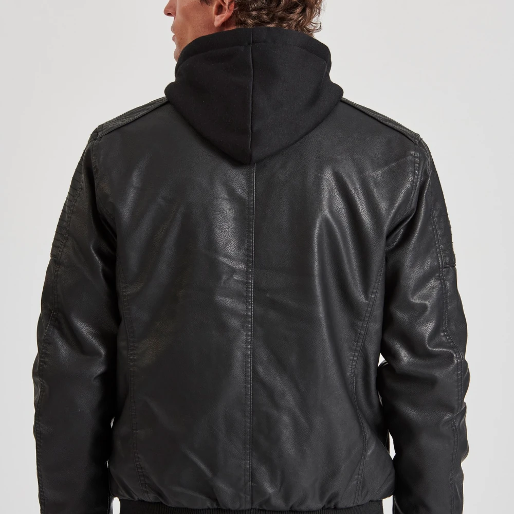FUNKY BUDDHA Biker μπουφάν από οικολογικό δέρμα με κουκούλα (PU