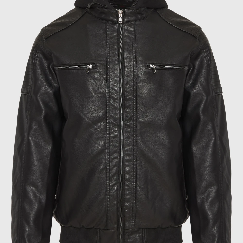 FUNKY BUDDHA Biker μπουφάν από οικολογικό δέρμα με κουκούλα (PU