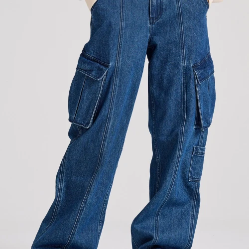 FUNKY BUDDHA Cargo denim παντελόνι με ελαστική μέση