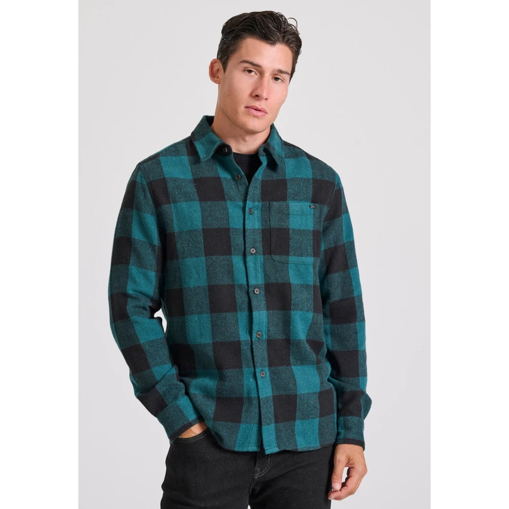 FUNKY BUDDHA Flannel καρό πουκάμισο με τσέπη στο στήθος