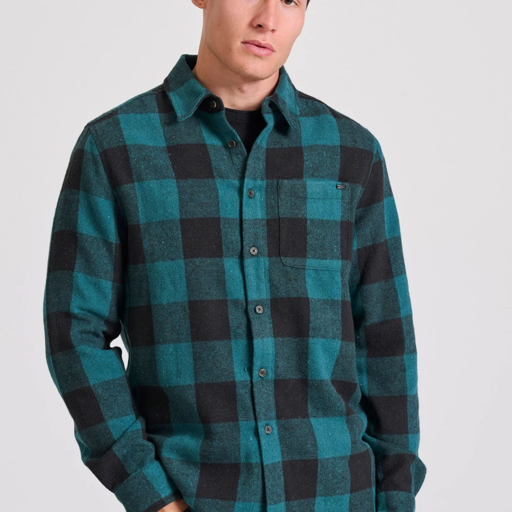 FUNKY BUDDHA Flannel καρό πουκάμισο με τσέπη στο στήθος