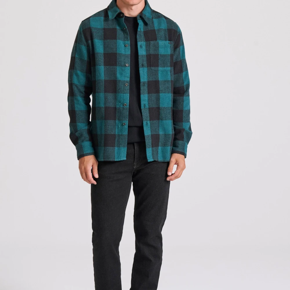 FUNKY BUDDHA Flannel καρό πουκάμισο με τσέπη στο στήθος