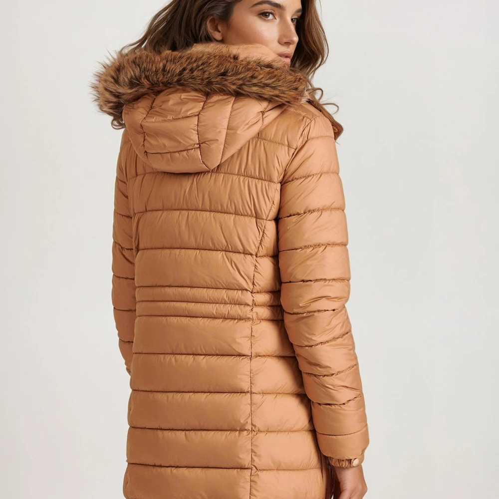 FUNKY BUDDHA Long fit puffer μπουφάν με αποσπώμενη γούνα