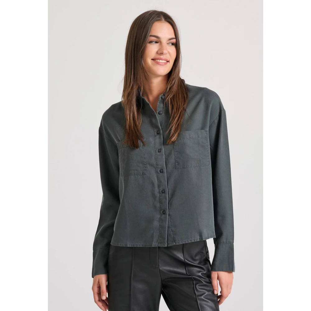 FUNKY BUDDHA Loose fit lyocell garment dyed cropped πουκάμισο