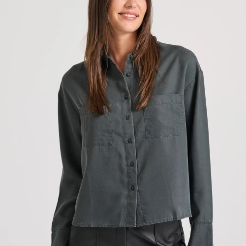 FUNKY BUDDHA Loose fit lyocell garment dyed cropped πουκάμισο