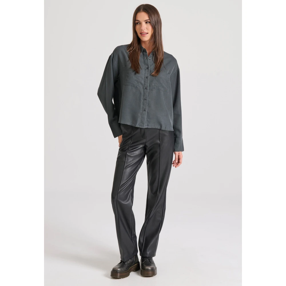 FUNKY BUDDHA Loose fit lyocell garment dyed cropped πουκάμισο