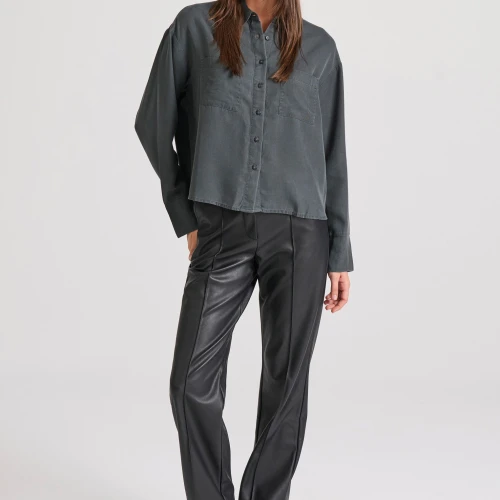 FUNKY BUDDHA Loose fit lyocell garment dyed cropped πουκάμισο