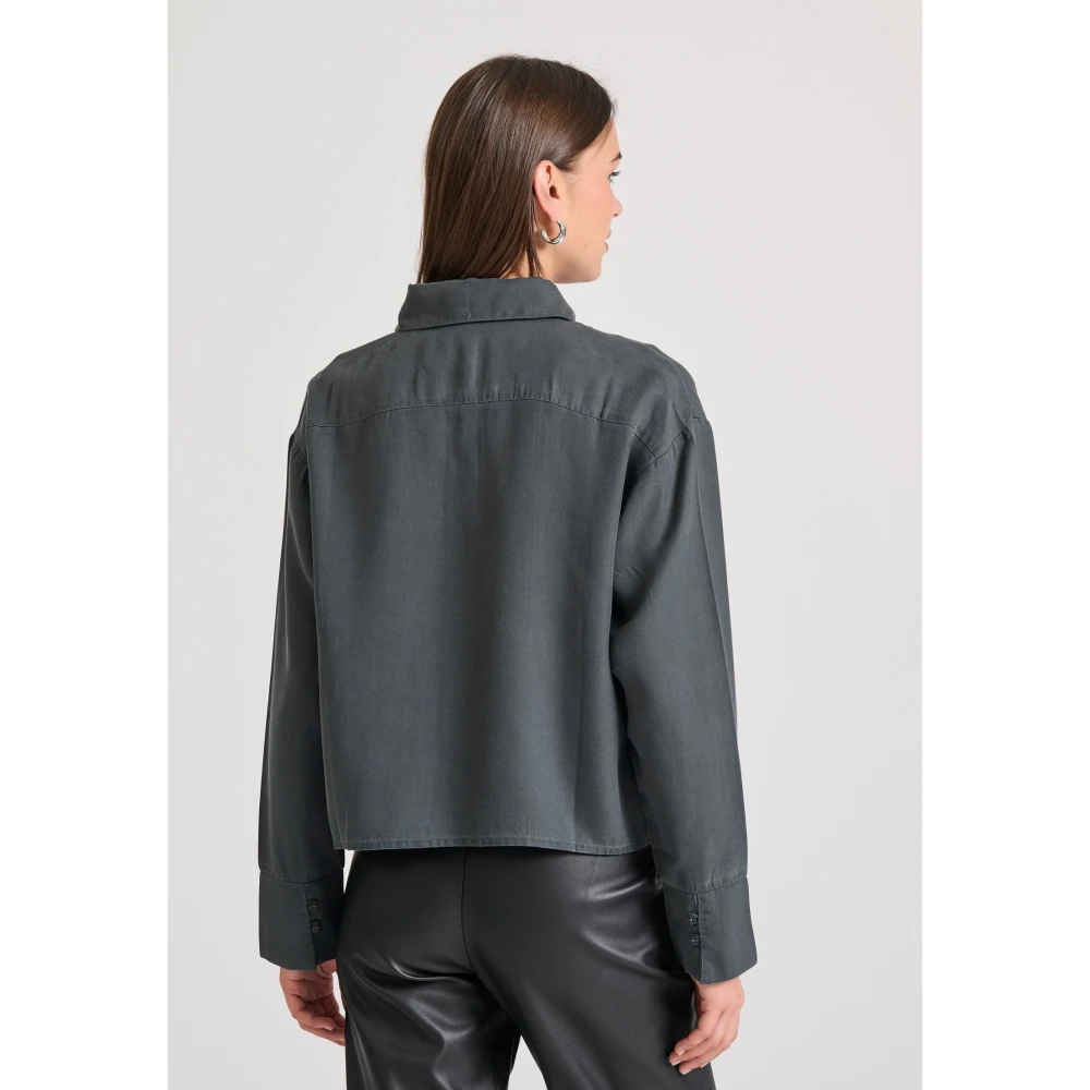FUNKY BUDDHA Loose fit lyocell garment dyed cropped πουκάμισο