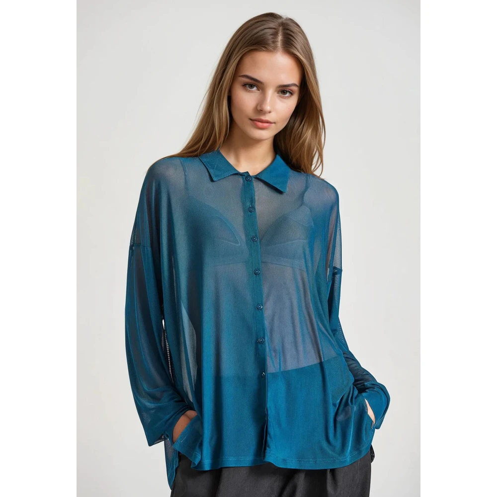 FUNKY BUDDHA Loose fit διάφανο πουκάμισο με τσέπη στο στήθος