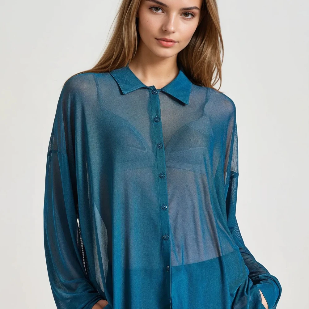 FUNKY BUDDHA Loose fit διάφανο πουκάμισο με τσέπη στο στήθος