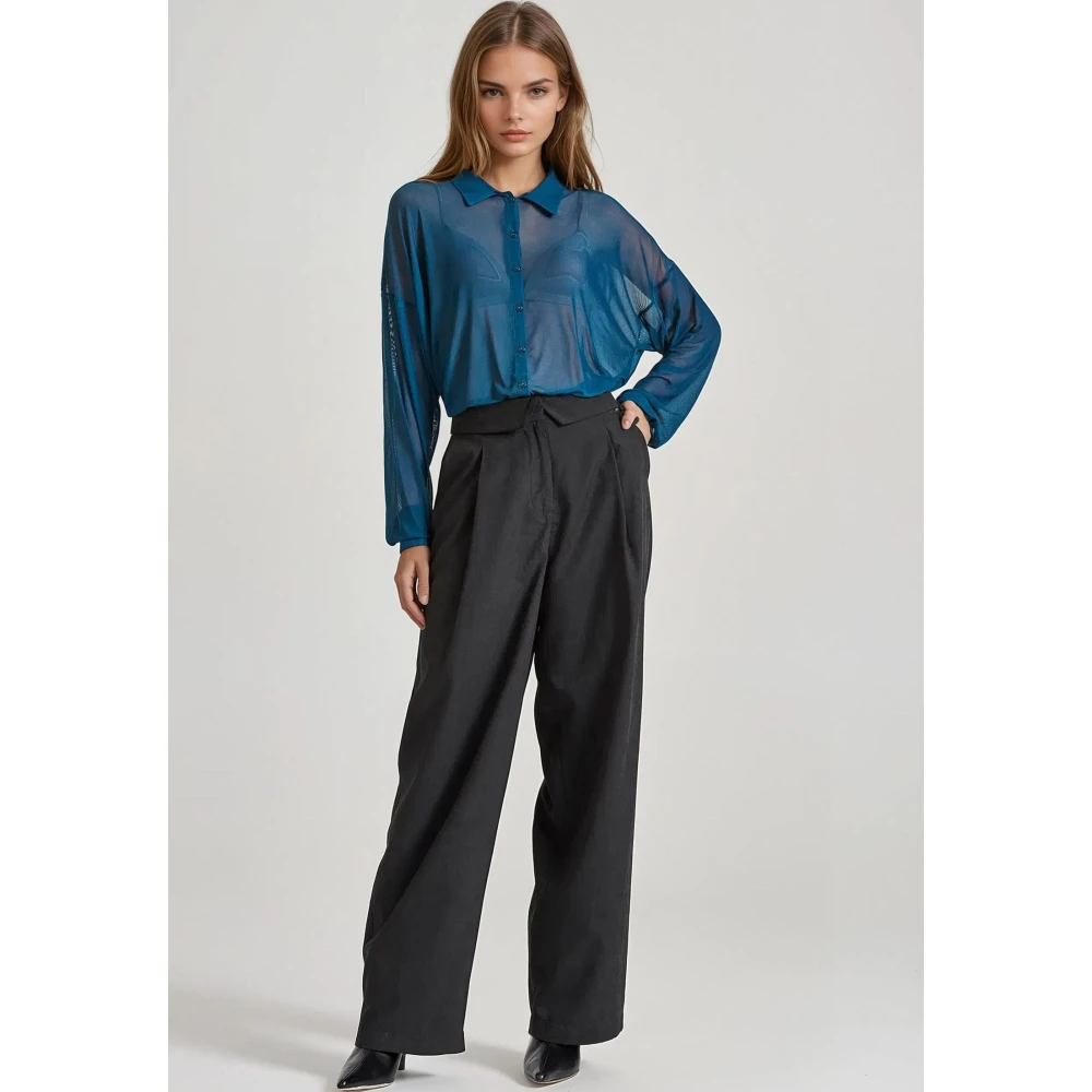 FUNKY BUDDHA Loose fit διάφανο πουκάμισο με τσέπη στο στήθος