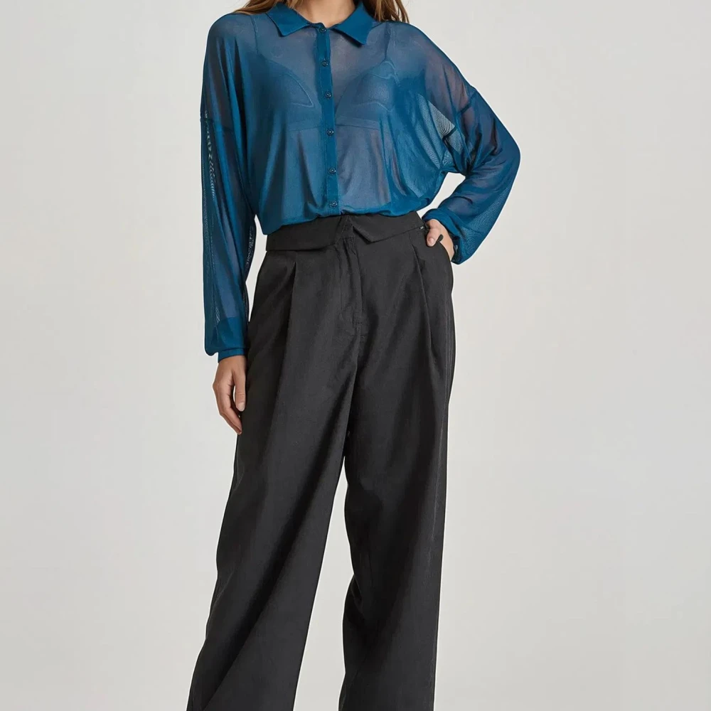 FUNKY BUDDHA Loose fit διάφανο πουκάμισο με τσέπη στο στήθος