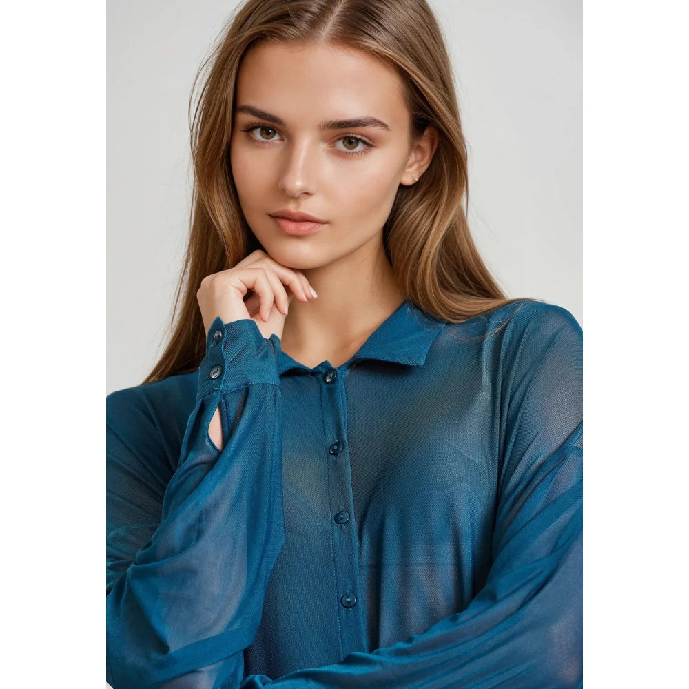 FUNKY BUDDHA Loose fit διάφανο πουκάμισο με τσέπη στο στήθος