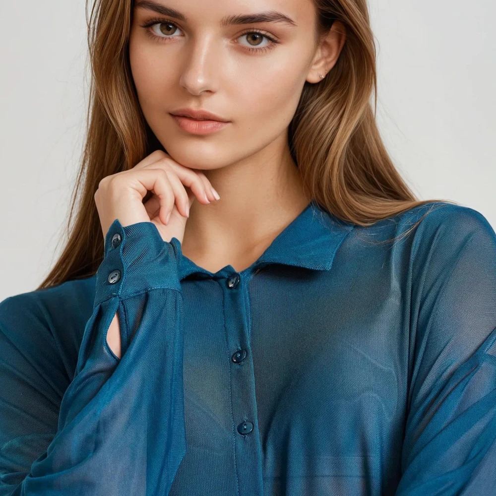 FUNKY BUDDHA Loose fit διάφανο πουκάμισο με τσέπη στο στήθος