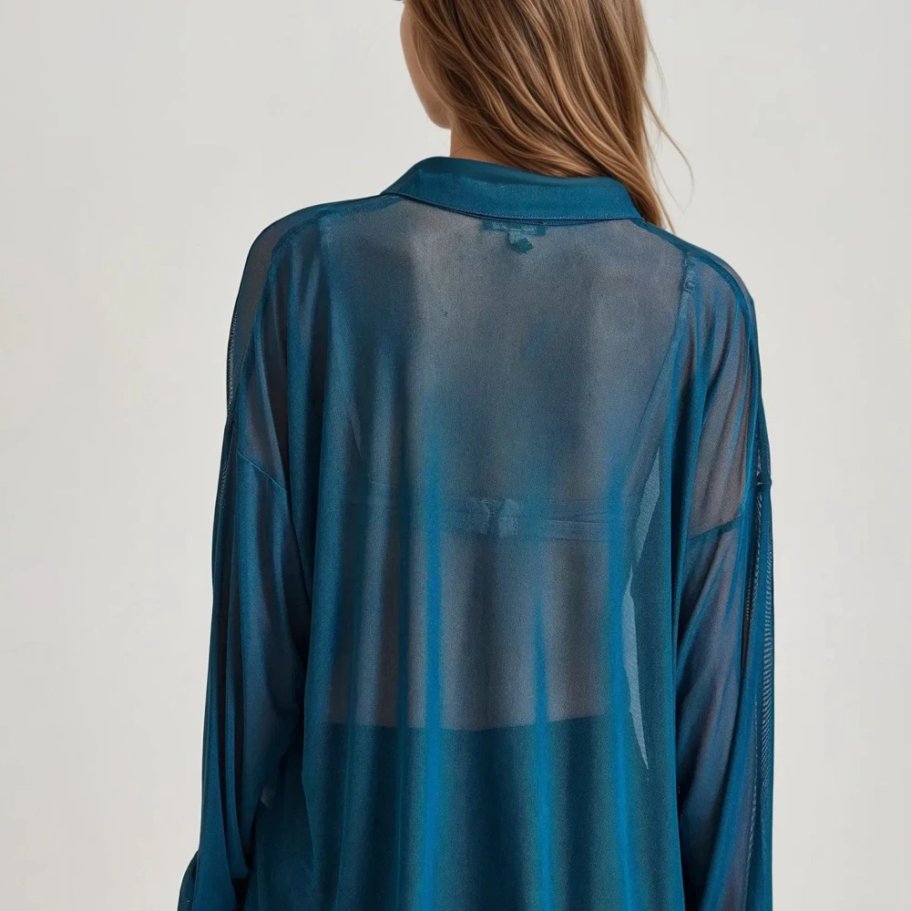 FUNKY BUDDHA Loose fit διάφανο πουκάμισο με τσέπη στο στήθος