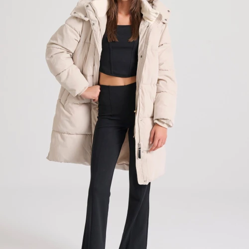 FUNKY BUDDHA Loose fit μακρύ puffer μπουφάν με αποσπώμενη κουκο