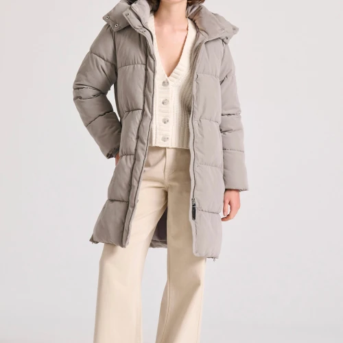 FUNKY BUDDHA Loose fit μακρύ puffer μπουφάν με αποσπώμενη κουκο