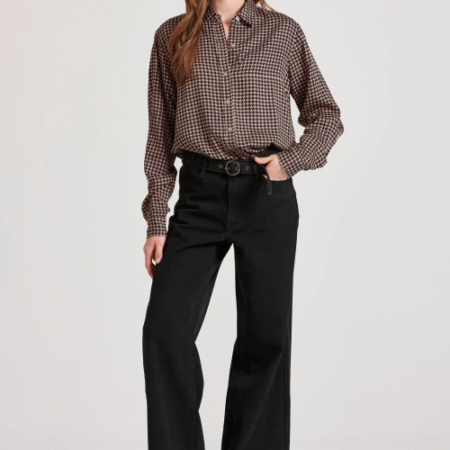 FUNKY BUDDHA Loose fit μακρύ καρό πουκάμισο