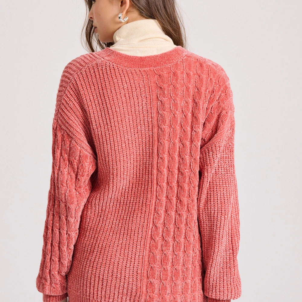 FUNKY BUDDHA Loose fit σενίλ ζακέτα με μοτίβο