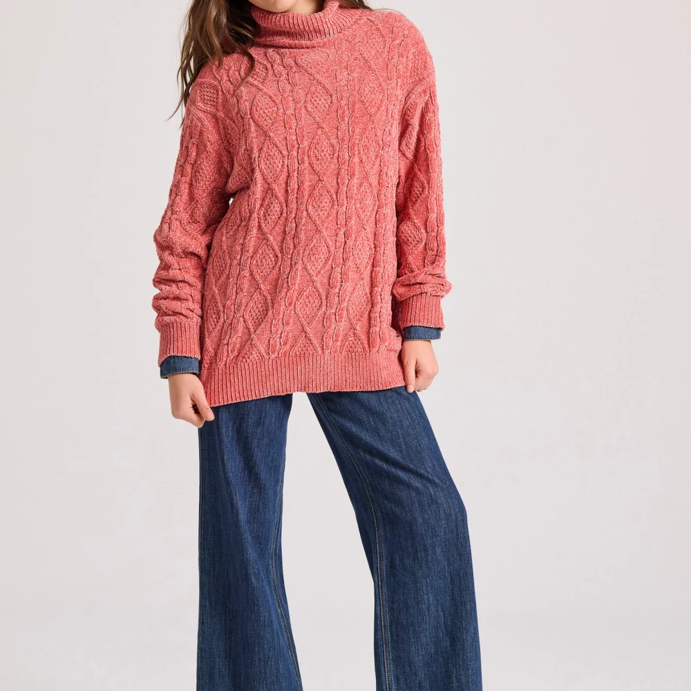 FUNKY BUDDHA Loose fit σενίλ πουλόβερ ζιβάγκο με σχέδιο στην πλ