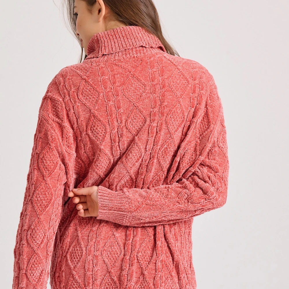 FUNKY BUDDHA Loose fit σενίλ πουλόβερ ζιβάγκο με σχέδιο στην πλ