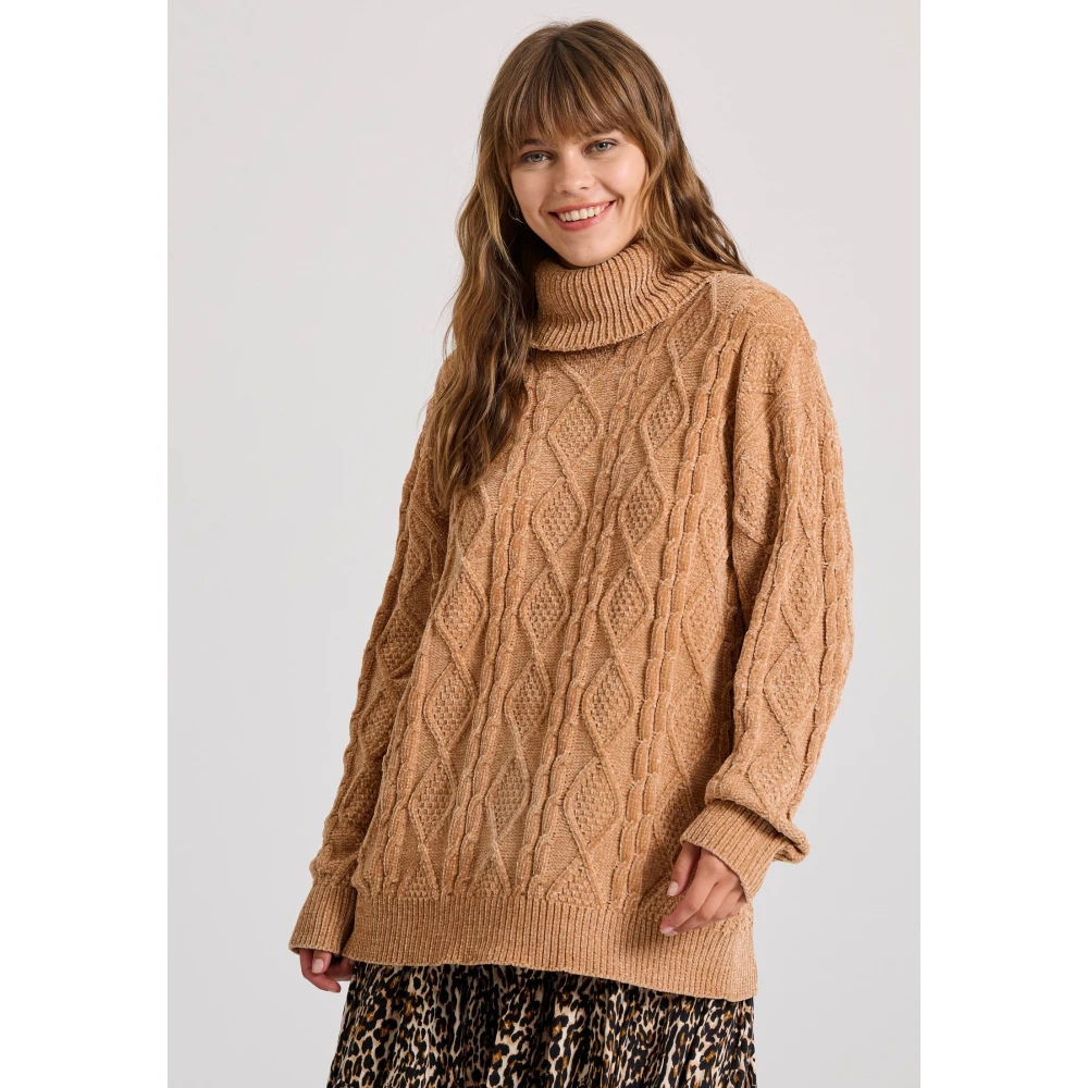 FUNKY BUDDHA Loose fit σενίλ πουλόβερ ζιβάγκο με σχέδιο στην πλ