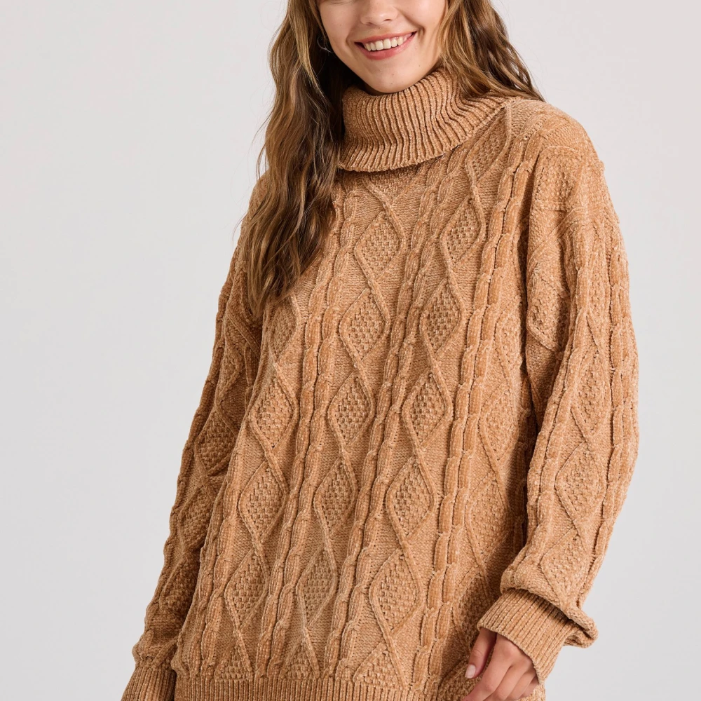 FUNKY BUDDHA Loose fit σενίλ πουλόβερ ζιβάγκο με σχέδιο στην πλ