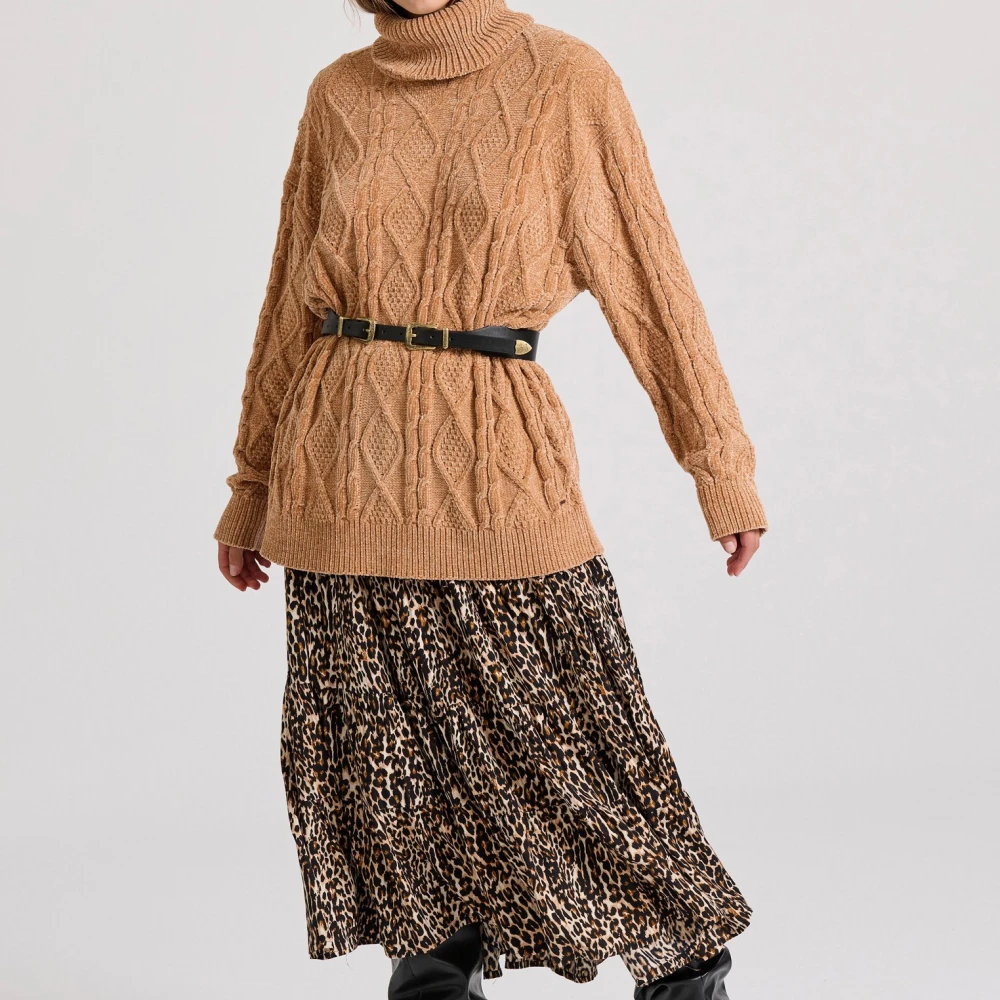 FUNKY BUDDHA Loose fit σενίλ πουλόβερ ζιβάγκο με σχέδιο στην πλ