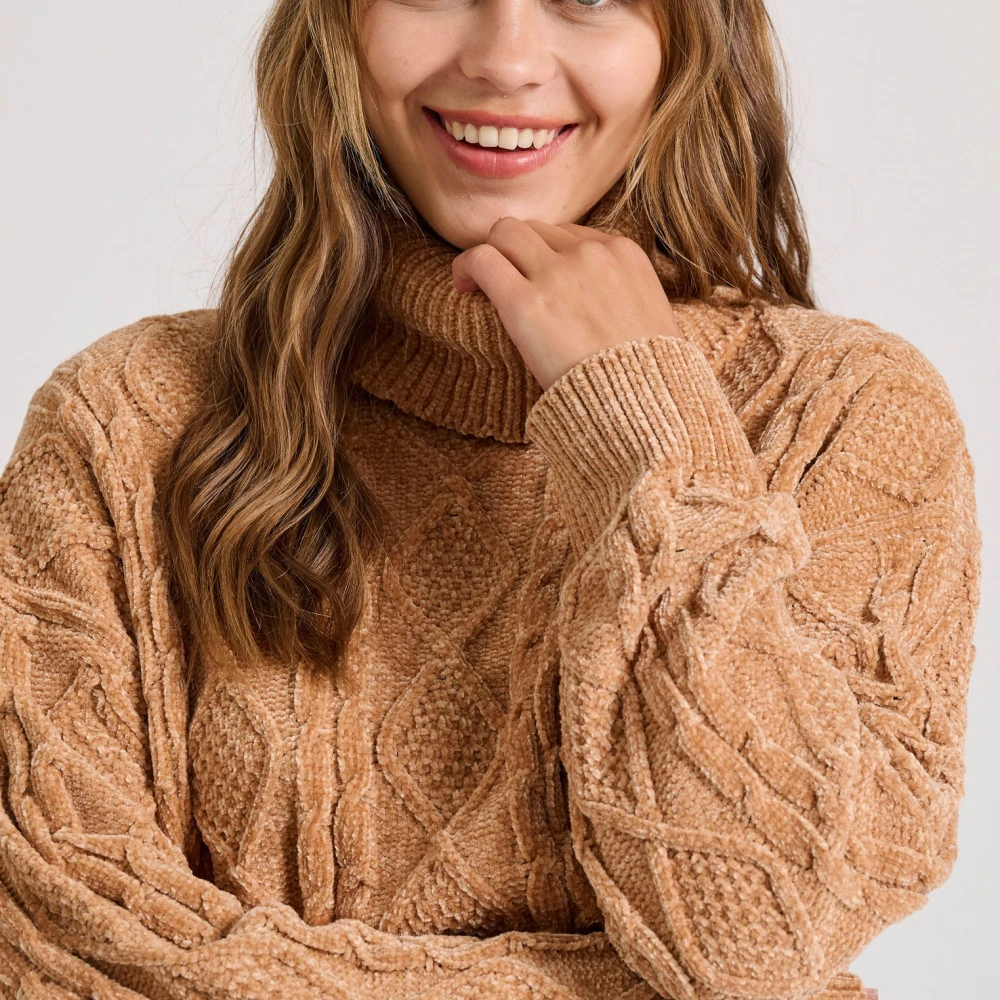 FUNKY BUDDHA Loose fit σενίλ πουλόβερ ζιβάγκο με σχέδιο στην πλ