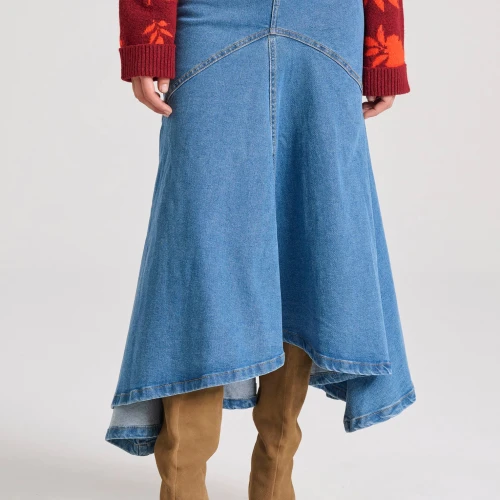 FUNKY BUDDHA Maxi denim φούστα με ασύμμετρο τελείωμα