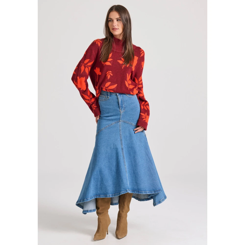 FUNKY BUDDHA Maxi denim φούστα με ασύμμετρο τελείωμα