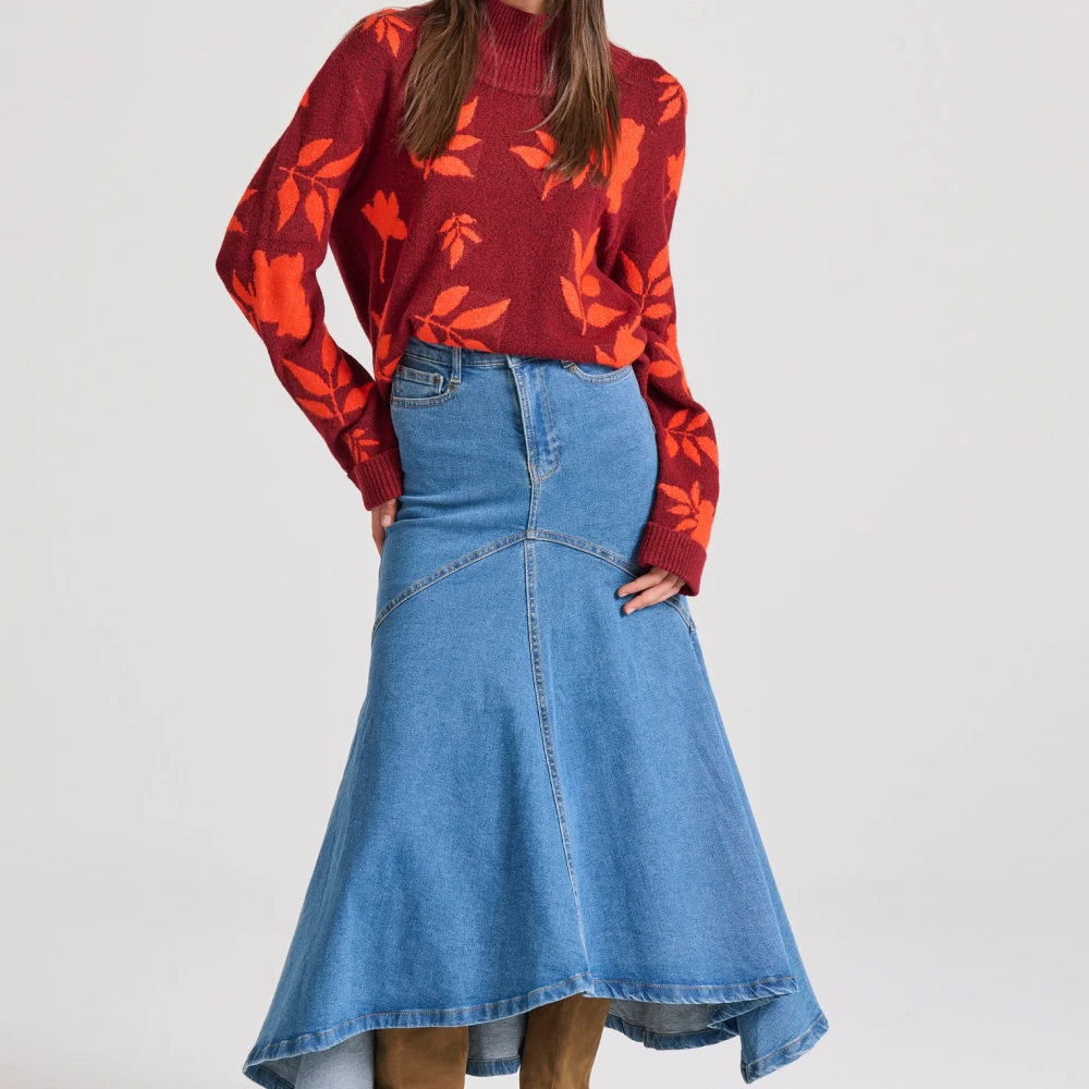 FUNKY BUDDHA Maxi denim φούστα με ασύμμετρο τελείωμα