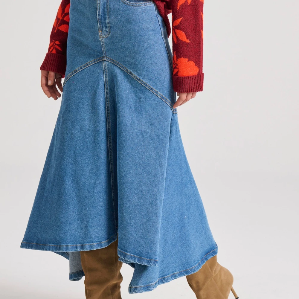 FUNKY BUDDHA Maxi denim φούστα με ασύμμετρο τελείωμα