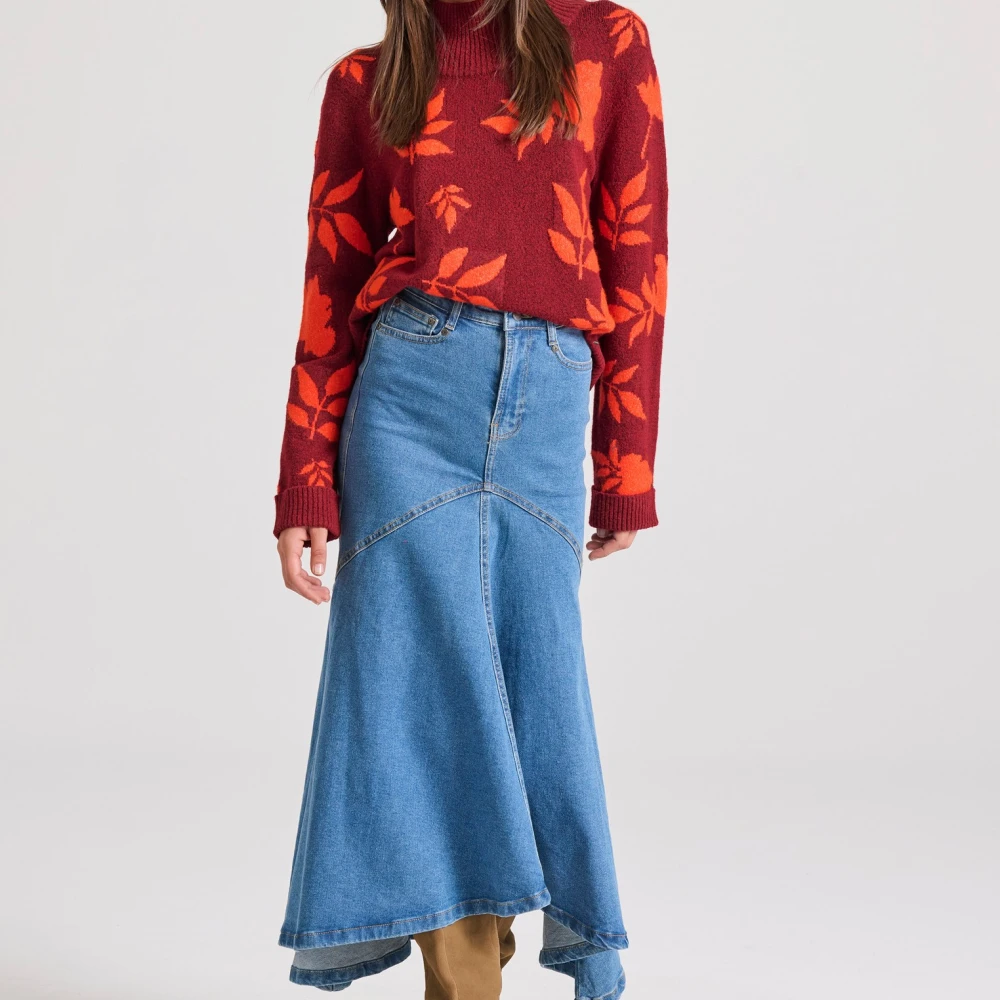 FUNKY BUDDHA Maxi denim φούστα με ασύμμετρο τελείωμα