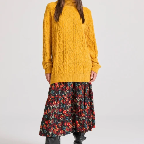 FUNKY BUDDHA Midi εμπριμέ φούστα με βολάν