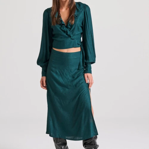 FUNKY BUDDHA Midi κρουαζέ φούστα σε ζακάρ ύφανση