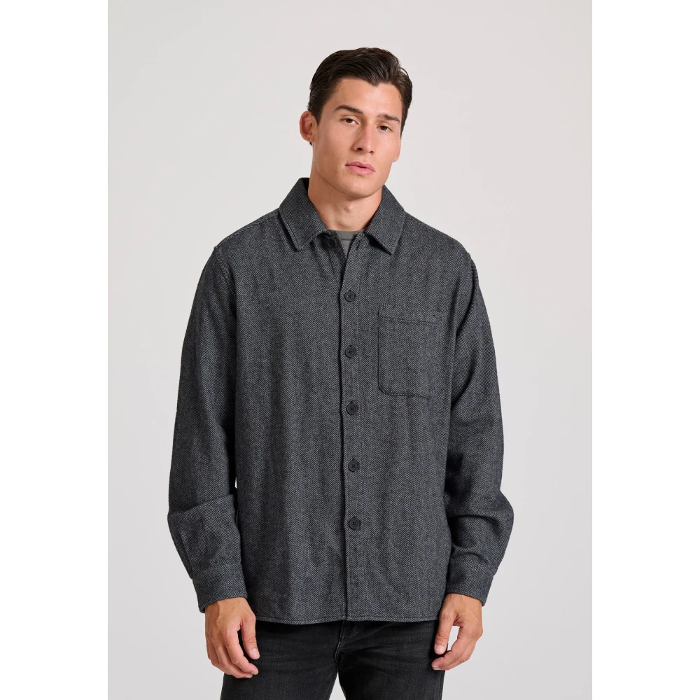 FUNKY BUDDHA Overshirt πουκάμισο με herringbone pattern