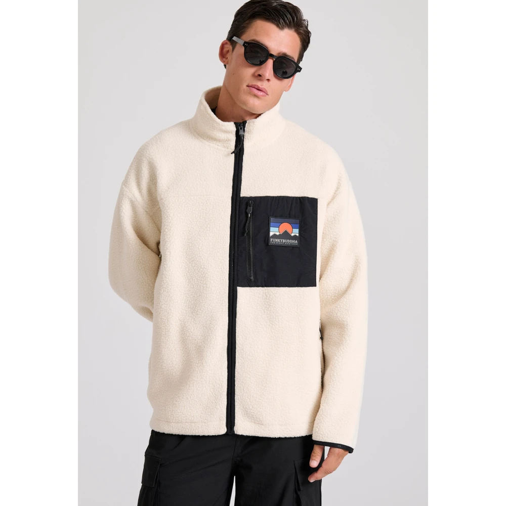 FUNKY BUDDHA Oversized fleece ζακέτα φούτερ με τσέπη στο στήθος