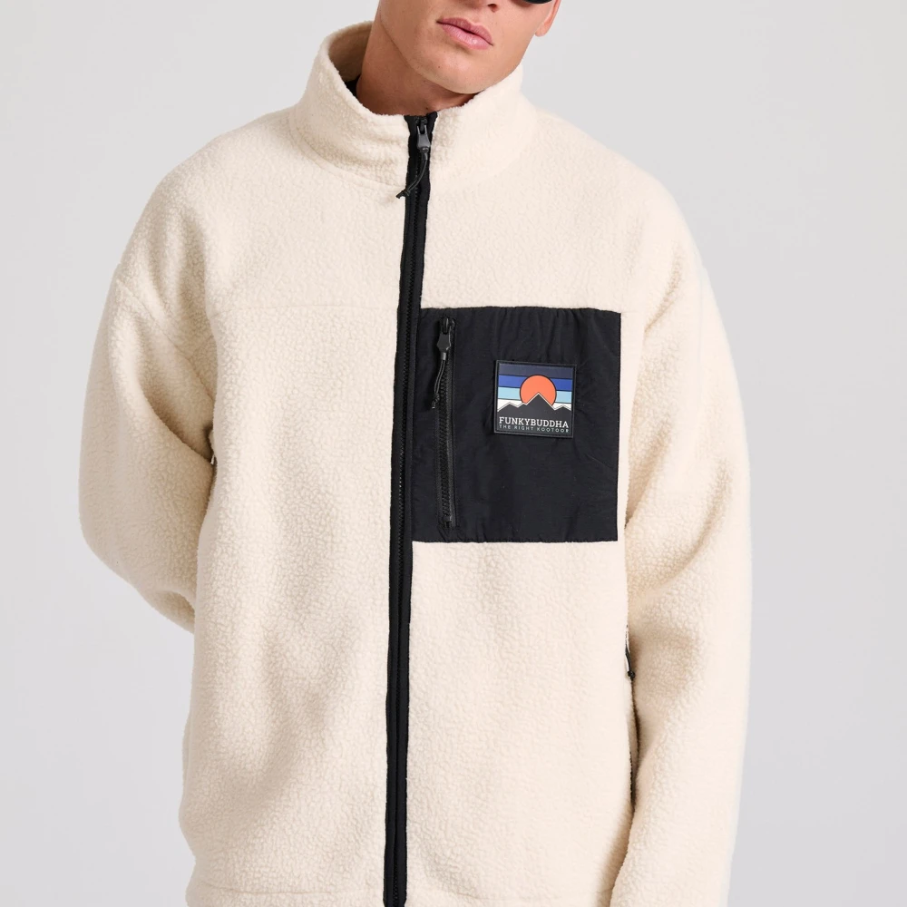 FUNKY BUDDHA Oversized fleece ζακέτα φούτερ με τσέπη στο στήθος