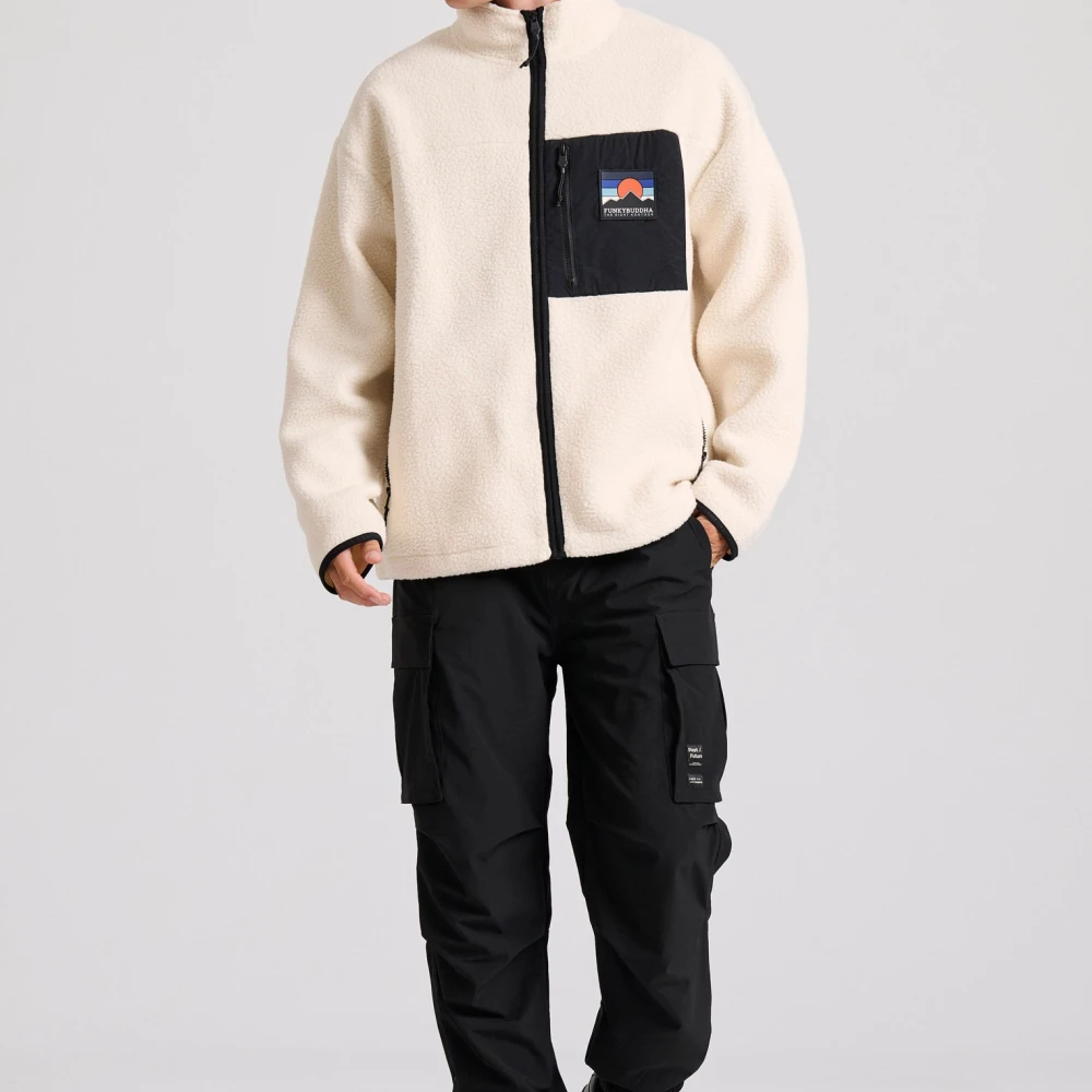 FUNKY BUDDHA Oversized fleece ζακέτα φούτερ με τσέπη στο στήθος