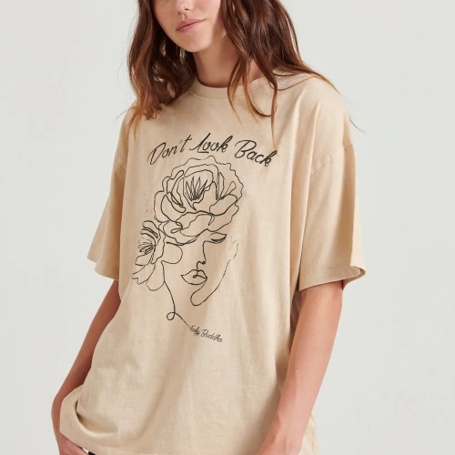 FUNKY BUDDHA Oversized garment dyed t-shirt με τύπωμα