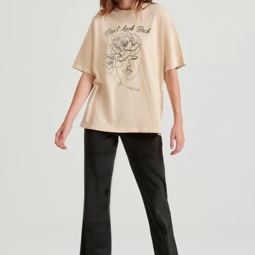 FUNKY BUDDHA Oversized garment dyed t-shirt με τύπωμα