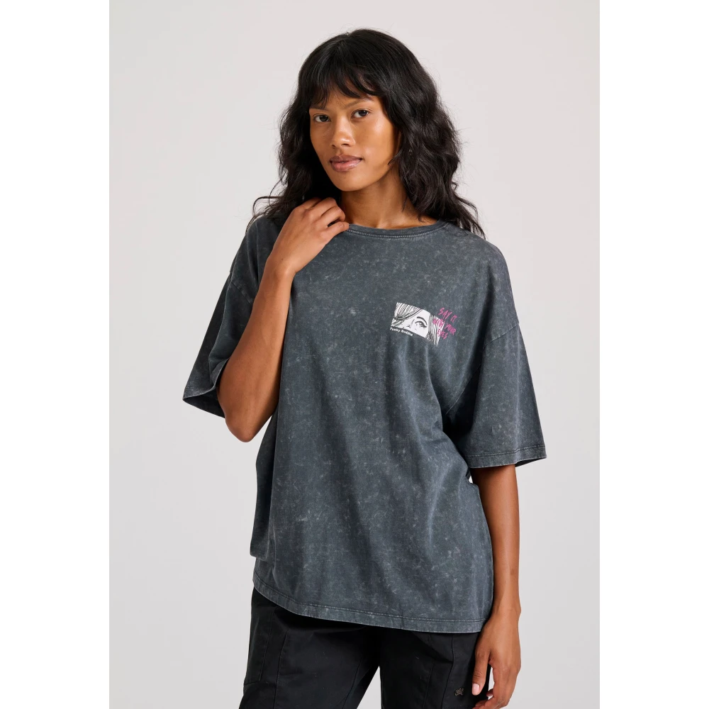 FUNKY BUDDHA Oversized garment dyed t-shirt με τύπωμα στην πλάτ