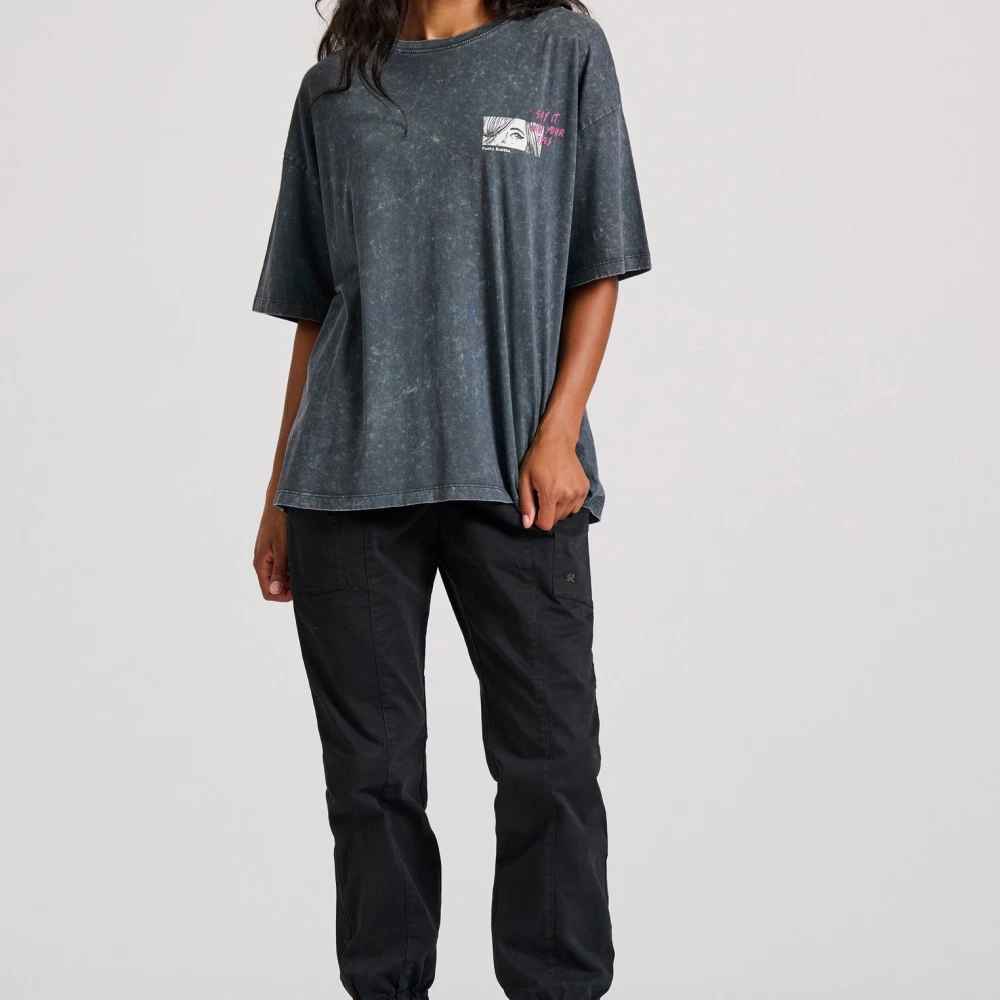 FUNKY BUDDHA Oversized garment dyed t-shirt με τύπωμα στην πλάτ