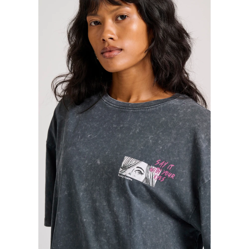 FUNKY BUDDHA Oversized garment dyed t-shirt με τύπωμα στην πλάτ