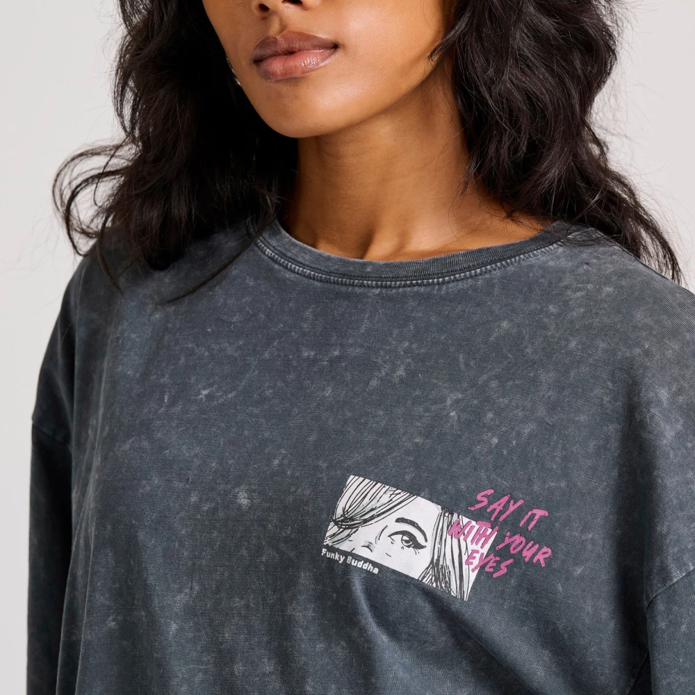 FUNKY BUDDHA Oversized garment dyed t-shirt με τύπωμα στην πλάτ