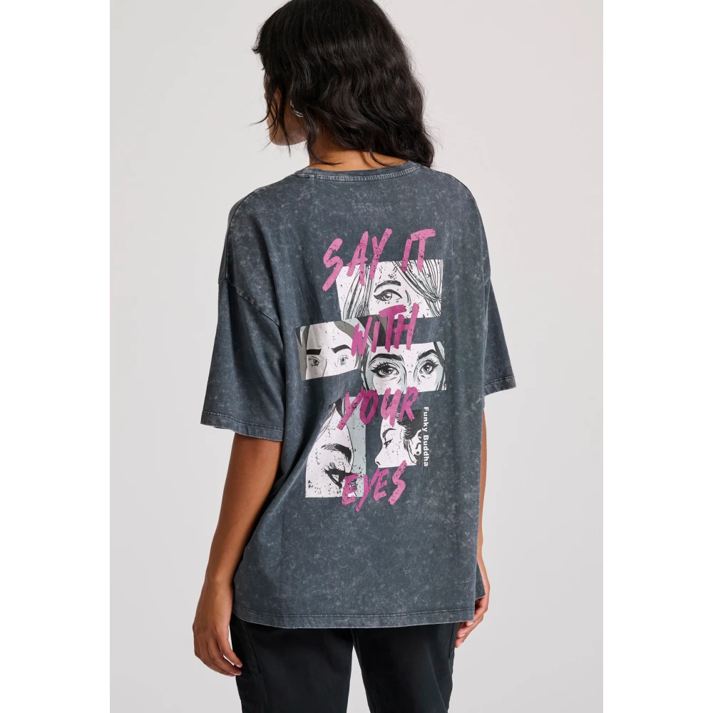 FUNKY BUDDHA Oversized garment dyed t-shirt με τύπωμα στην πλάτ