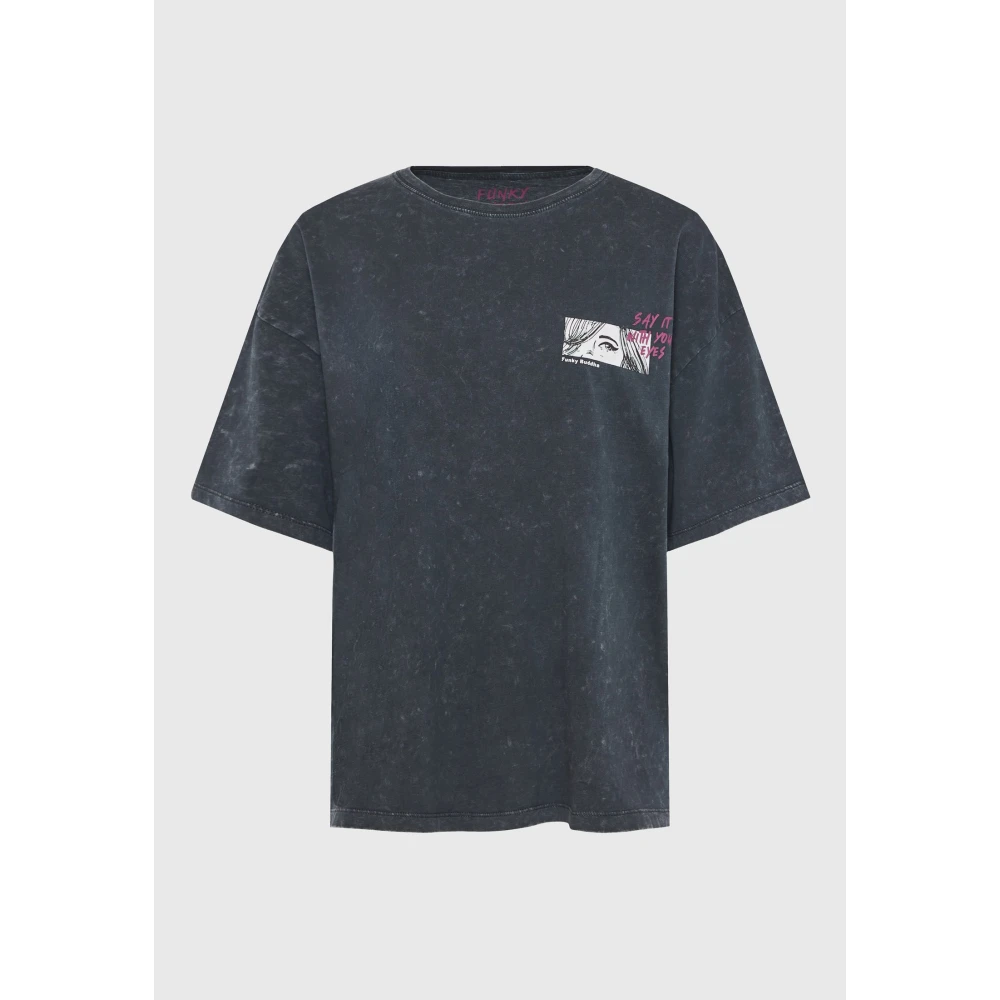 FUNKY BUDDHA Oversized garment dyed t-shirt με τύπωμα στην πλάτ